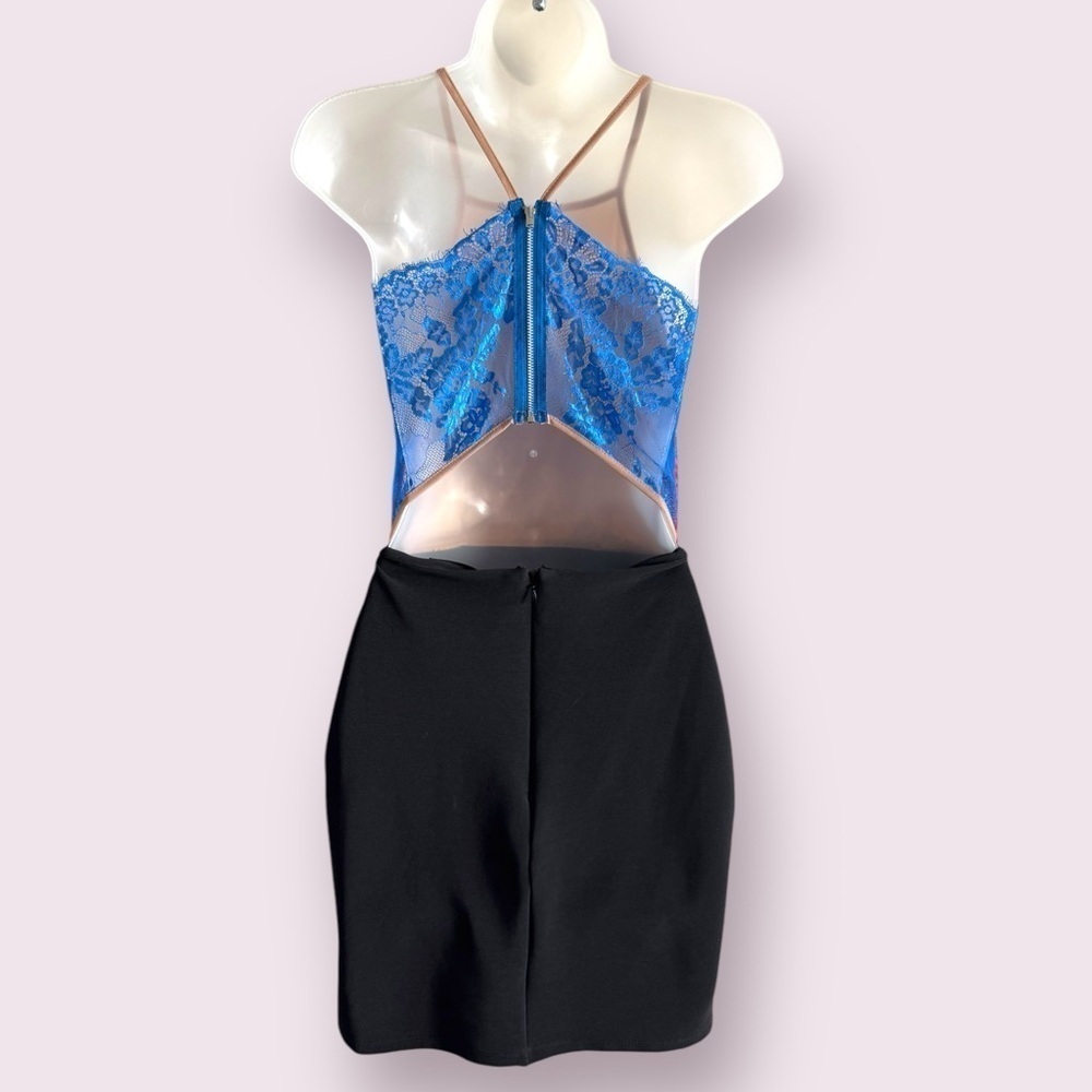 Topshop Lace Mesh Colorblock Bodycon Mini Dress Cami Party Cocktail Size 4 - Picture 4 of 7